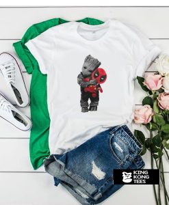 Baby Groot Hugging Deadpool t shirt