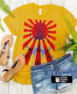 Japan Samurai Spirit Rising Sun Flag Graphic Retro Design Yellow t shirt