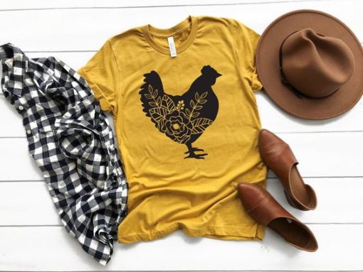 Chicken Silhouette with Flowers t shirt