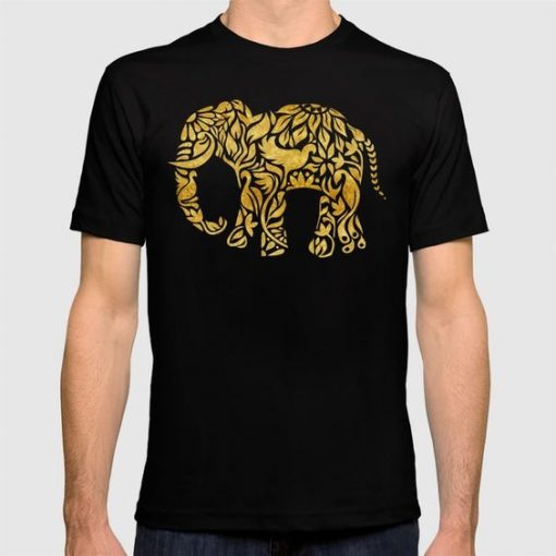 Floral Elephant In Gold Graphic T-shirt