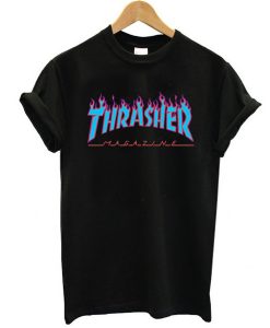 Thrasher red flame blue font tshirt