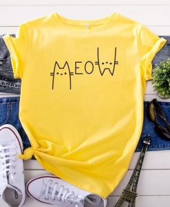 MEOW Kitty Letter Print Cotton T-Shirt